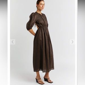CLAUDIA DARK CHOC LINEN MIDI DRESS
